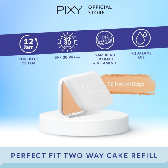 PIXY TWC Perfect Fit 06 Natural Beige Refill – Two Way Cake Bedak Padat Halus & Natural Finish