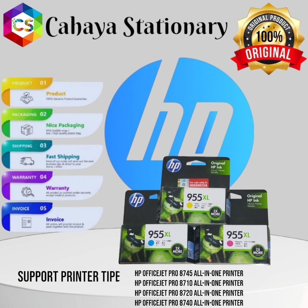 Paket 1Set Tinta Hp 955xl Original, 4Warna Black, yellow, magenta &cyan support printer;Compatible d