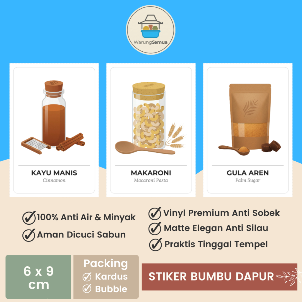 Label Wadah Makanan 6x9cm Stiker Kotak Penyimpanan Dapur Aesthetic Waterproof Custom Ukuran Besar