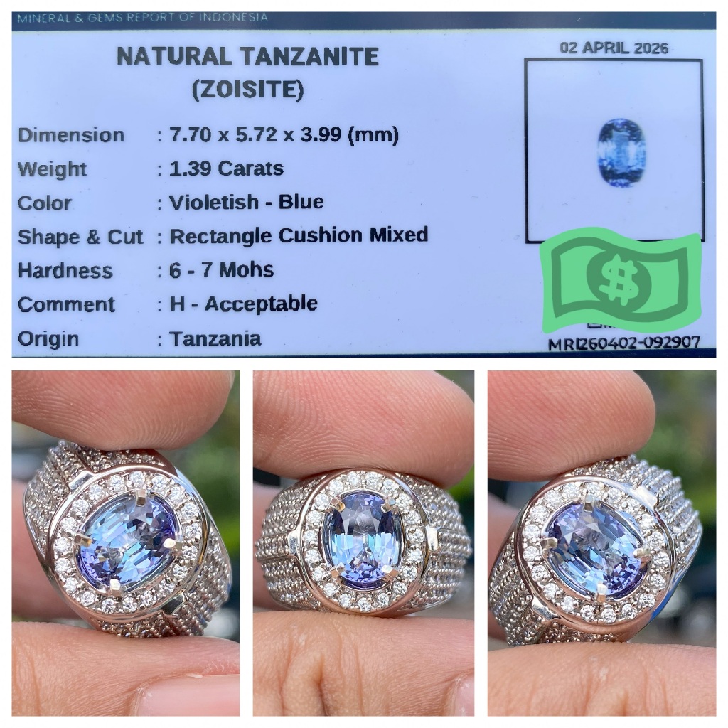 Natural 1.39ct tanzanite zoisite eye clean brutal luster