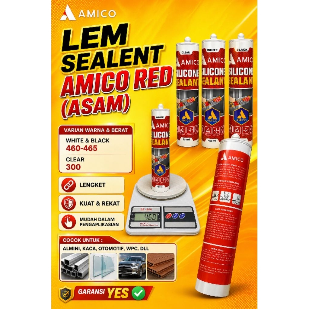 (New)AMICO(RED) LEM SEALENT/ LEM BOTOL KACA,ALMINI,GRANITE, BERAT 460GR