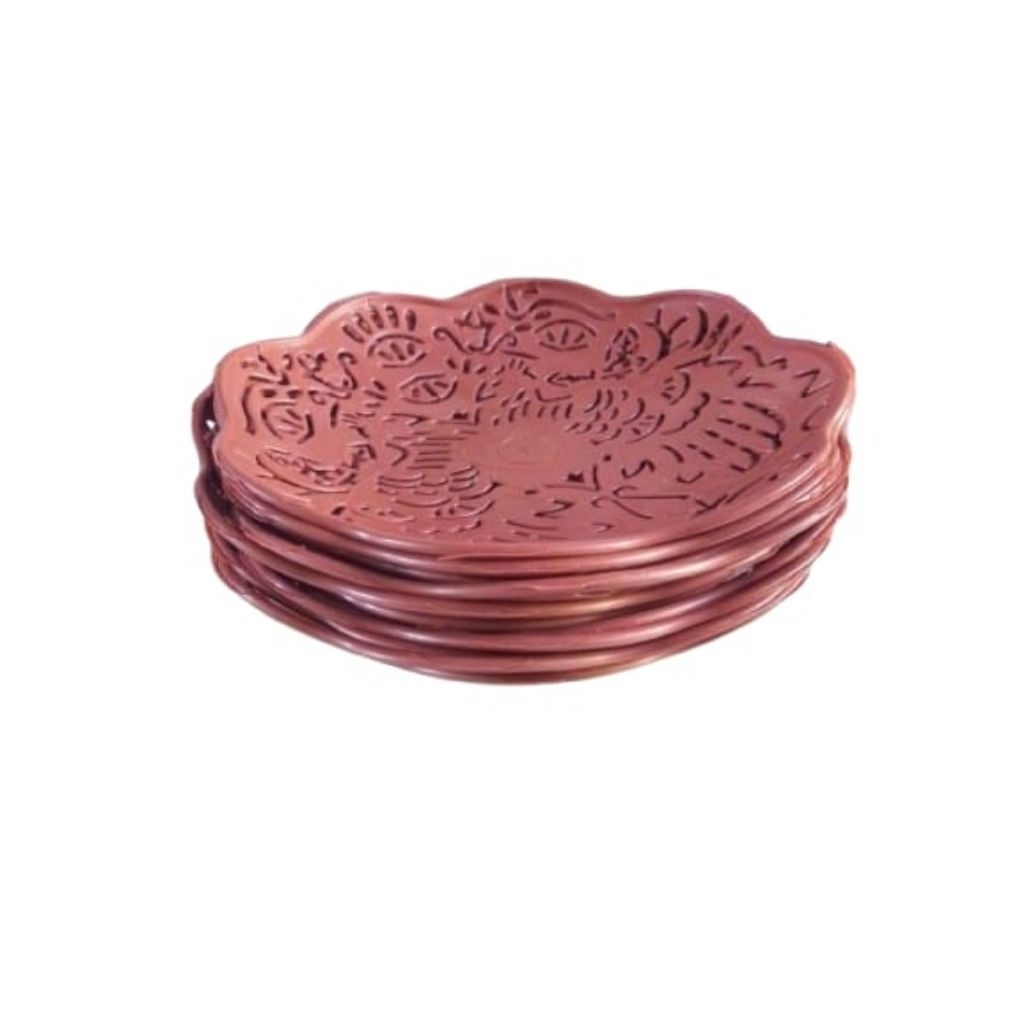 Piring Rotan Cantik Coklat Tebal - Piring Plastik  - Desain Unik Serbaguna