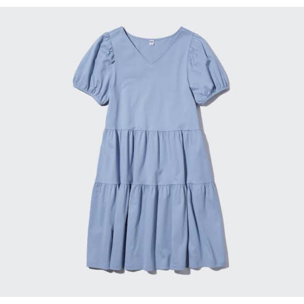 Uniqlo Blue Babydoll Tiered Cotton Dress