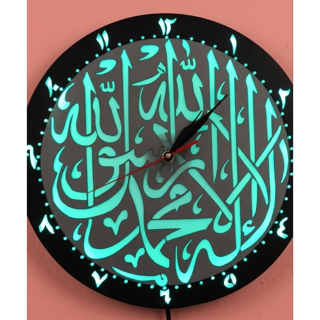 Jam dinding ukir Hias LED kaligrafi