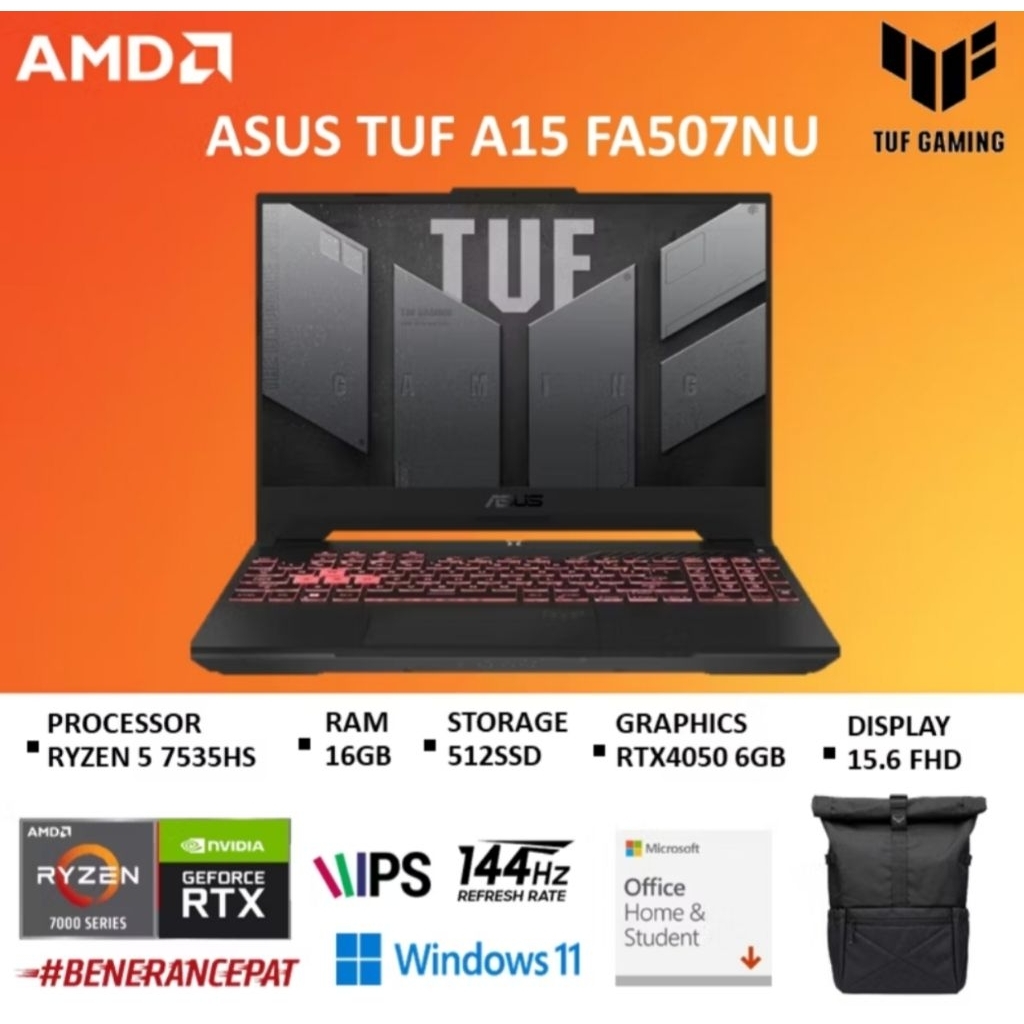 Laptop Gaming ASUS TUF A15 FA507NU RYZEN 5 7535HS RTX 4050 6GB / 16GB 1512GB W11+ OHS