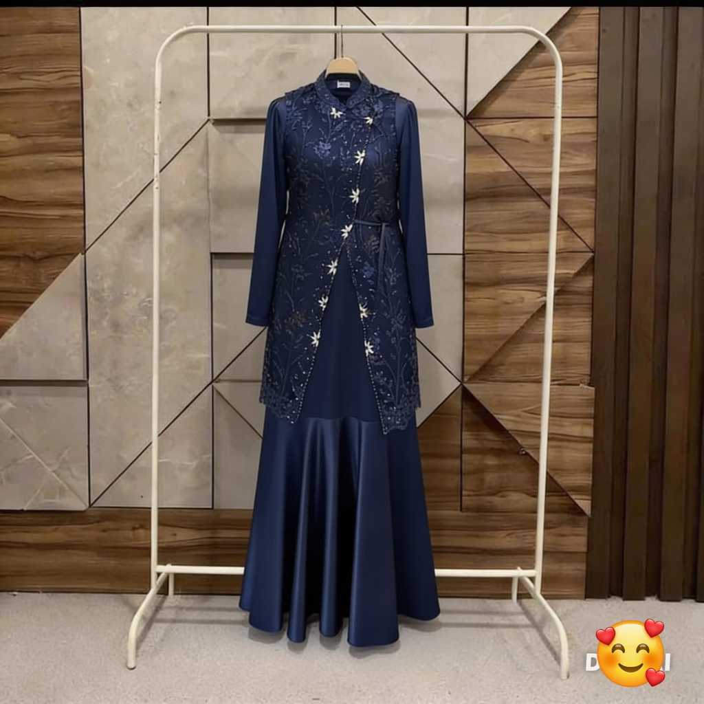 Gamis Set Outer Brukat Mewah Gamis Kondangan Modern Bahan Ceruti Baby Doll