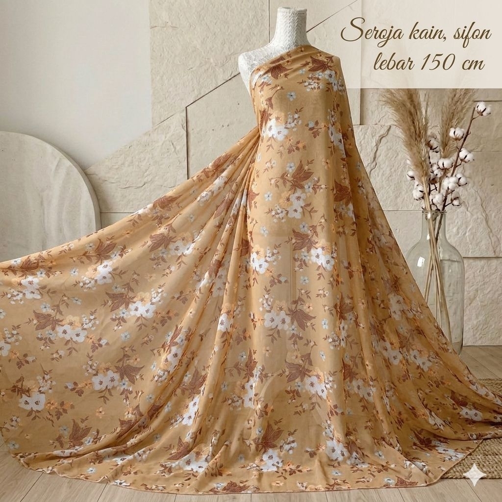 Kain Sifon Ceruty Motif soft | Seroja Kain Lebar 150 cm Aj