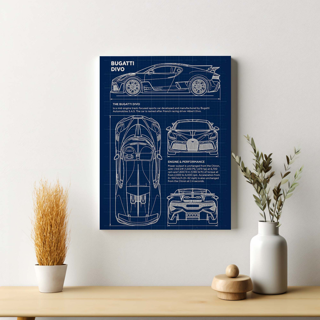 Poster Mobil Bugatti Divo Dekorasi Hiasan Pajangan Dinding Bingkai Kayu Vintage