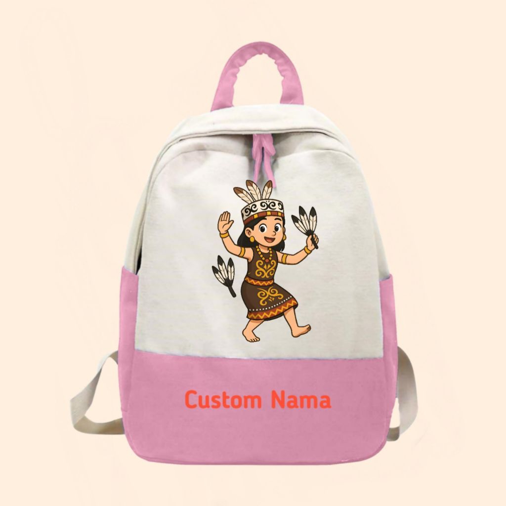 Tas anak sekolah ransel karakter gambar Dayak free nama