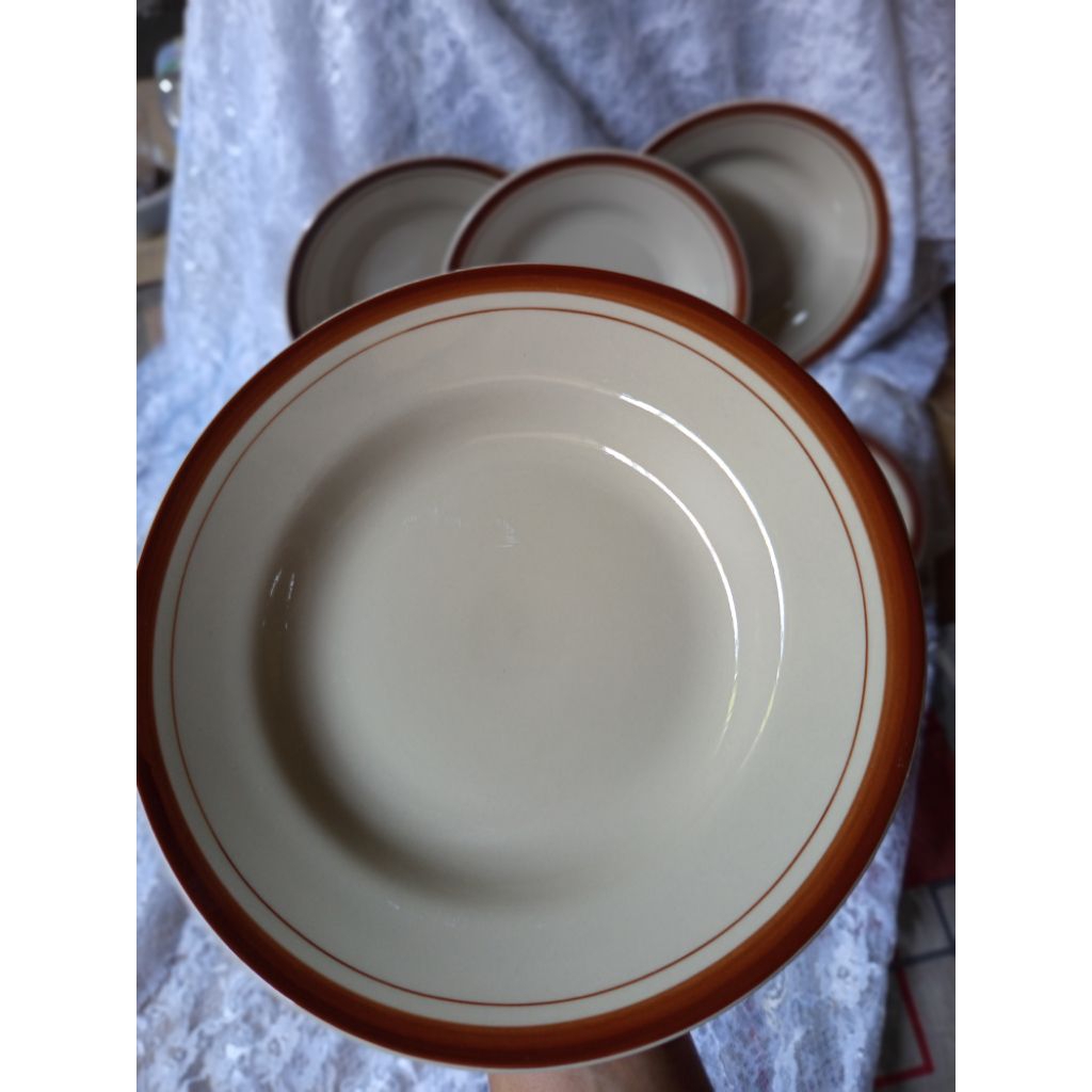 1 LUSIN PIRING KERAMIK LIST COKLAT 8 INCH (WAJIB CO BUBLE WRAP)