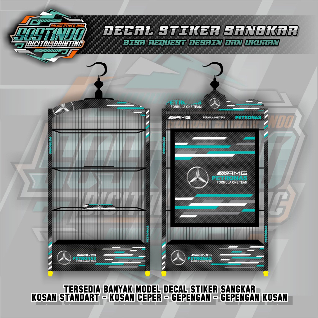 STIKER DECAL SANGKAR MOTIF CARBON PETRONAS F1 GEPENGAN NO1,2,3 DAN KOSAN BP 40x40 STIKER SANGKAR KOT