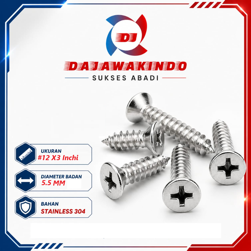 Sekrup Tapping Stainless 12 x 3 Tapping FH Stainless 304