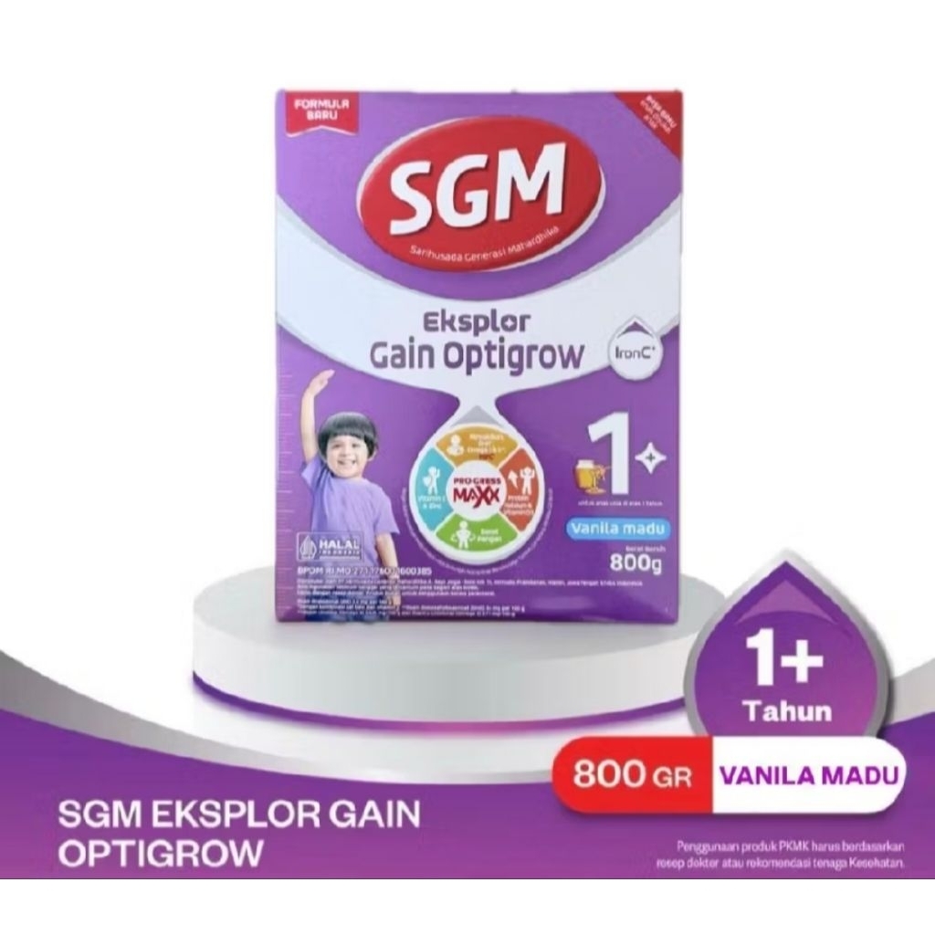 10 BOX SGM OPTIGROW GAIN 1+ 800 GRAM VANILLA MADU EXPIRED 2028