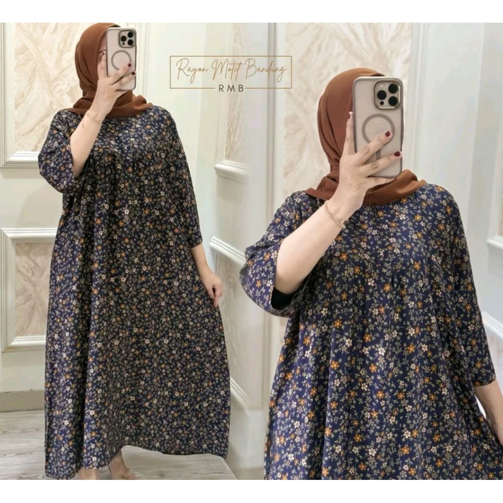 MAUDY RAYON WANITA DRES MIDI MOTIF BUNGA PREMIUM