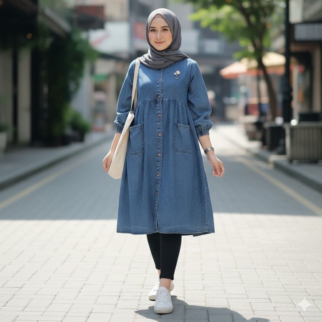 tunik jeans terbaru wanita trend  kekinian ringan adem, nyaman di gunakan