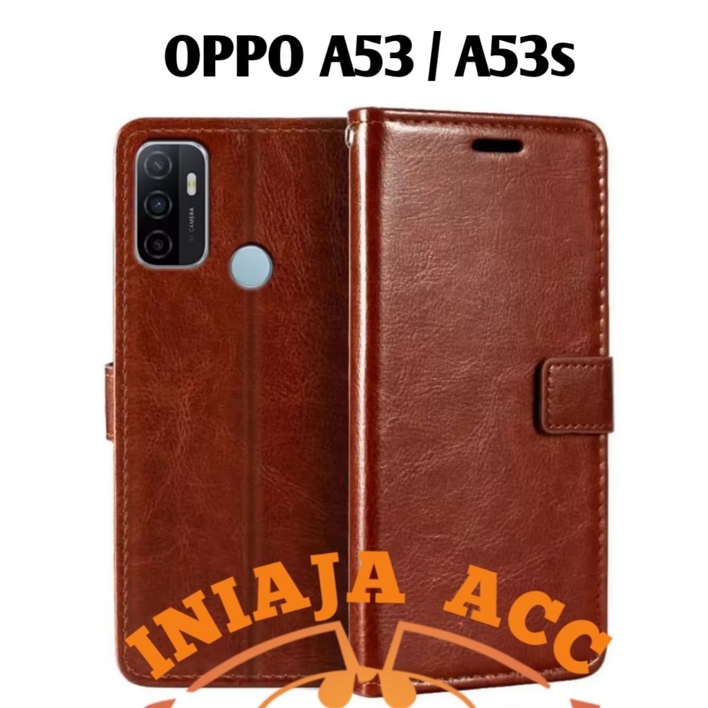 CASE OPPO A53 A53S LEATHER CASE SARUNG HP DOMPET KULIT FLIP COVER CASE BUKA TUTUP KESING DOMPET