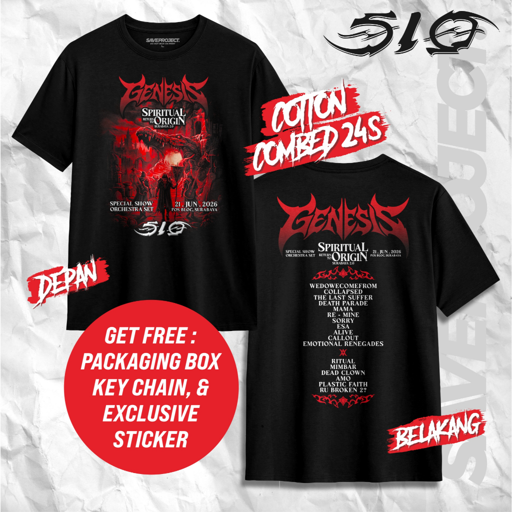 SAVE. Project | Kaos Band 510 "GENESIS SURABAYA" | 510 Merch | Kaos Konser 510 Band | 510 Band Merch