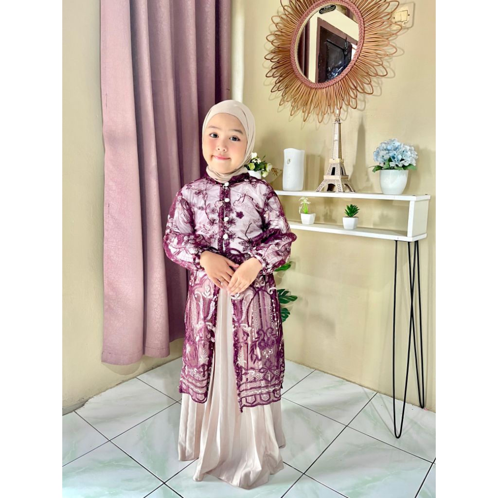 Budiarti Azzura Gamis Brukat Anak Usia 1–12 Tahun Outer Brukat Kondangan Brukat Terbaru Hari Raya