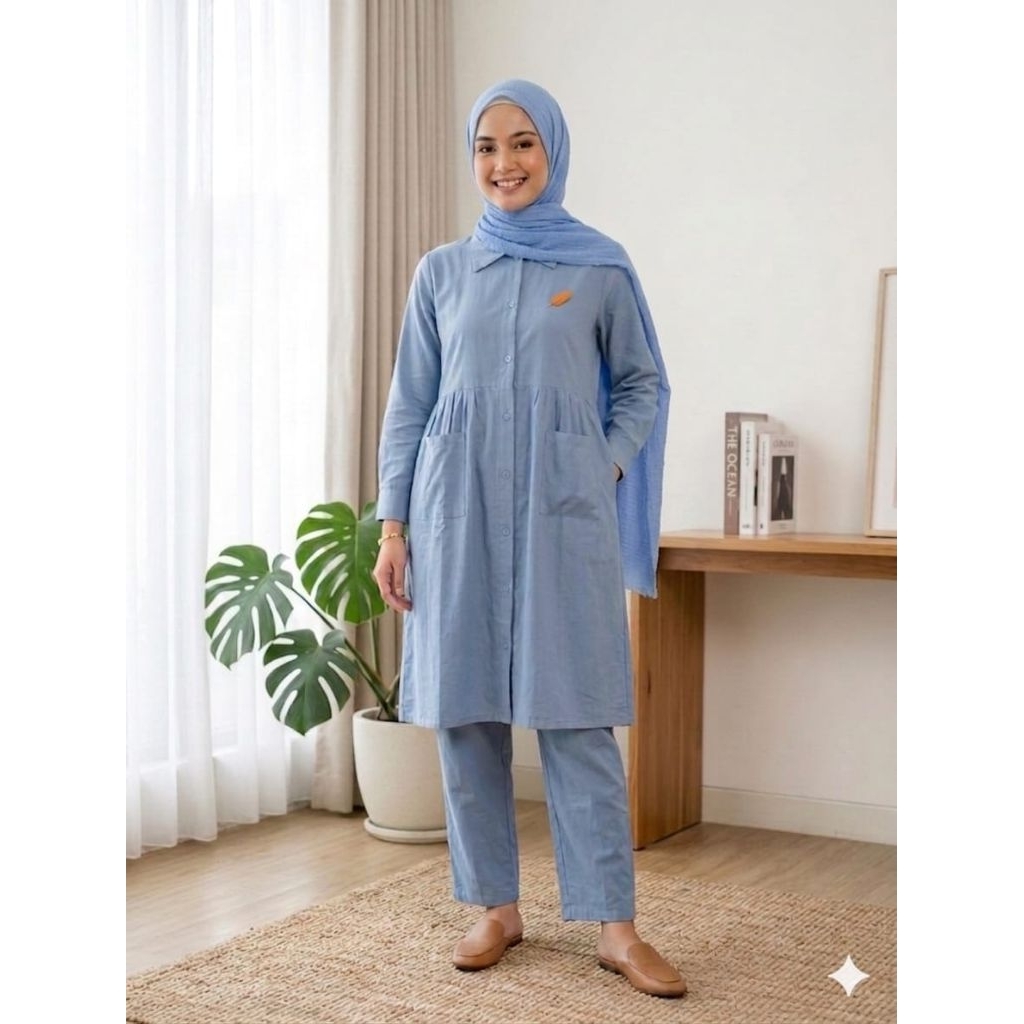 SETLONG RAYON TWILL PREMIUM //ONE SET ABELL JUMBO // SETELAN LONG TUNIK RAYON TWILL POLOS TERBARU 20