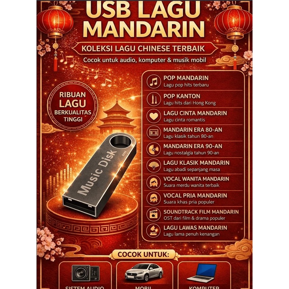 Music Disk Lagu Hiburan Mandarin Flashdisk USB 32GB – Media Penyimpanan Data Musik Hits Mandarin ter
