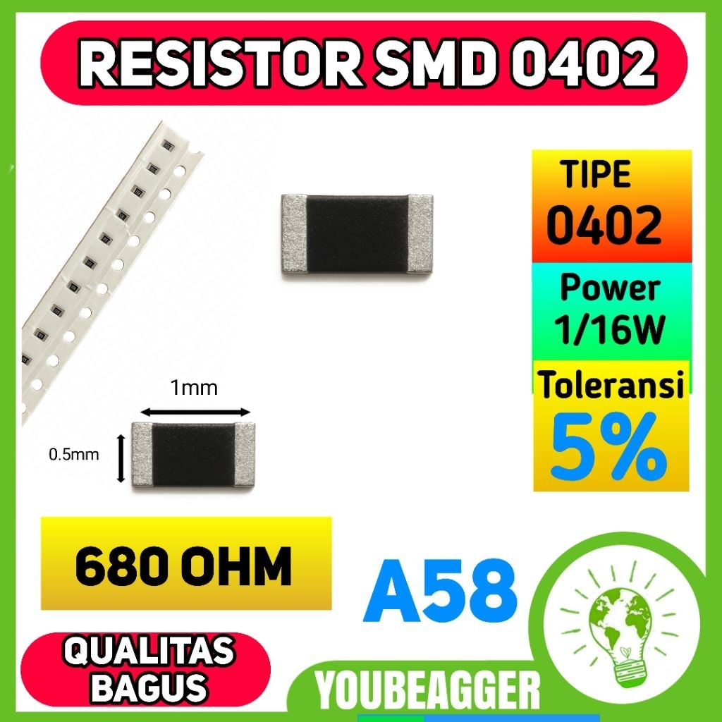 Resistor SMD 680 Ohm 0402 5% 1/16w