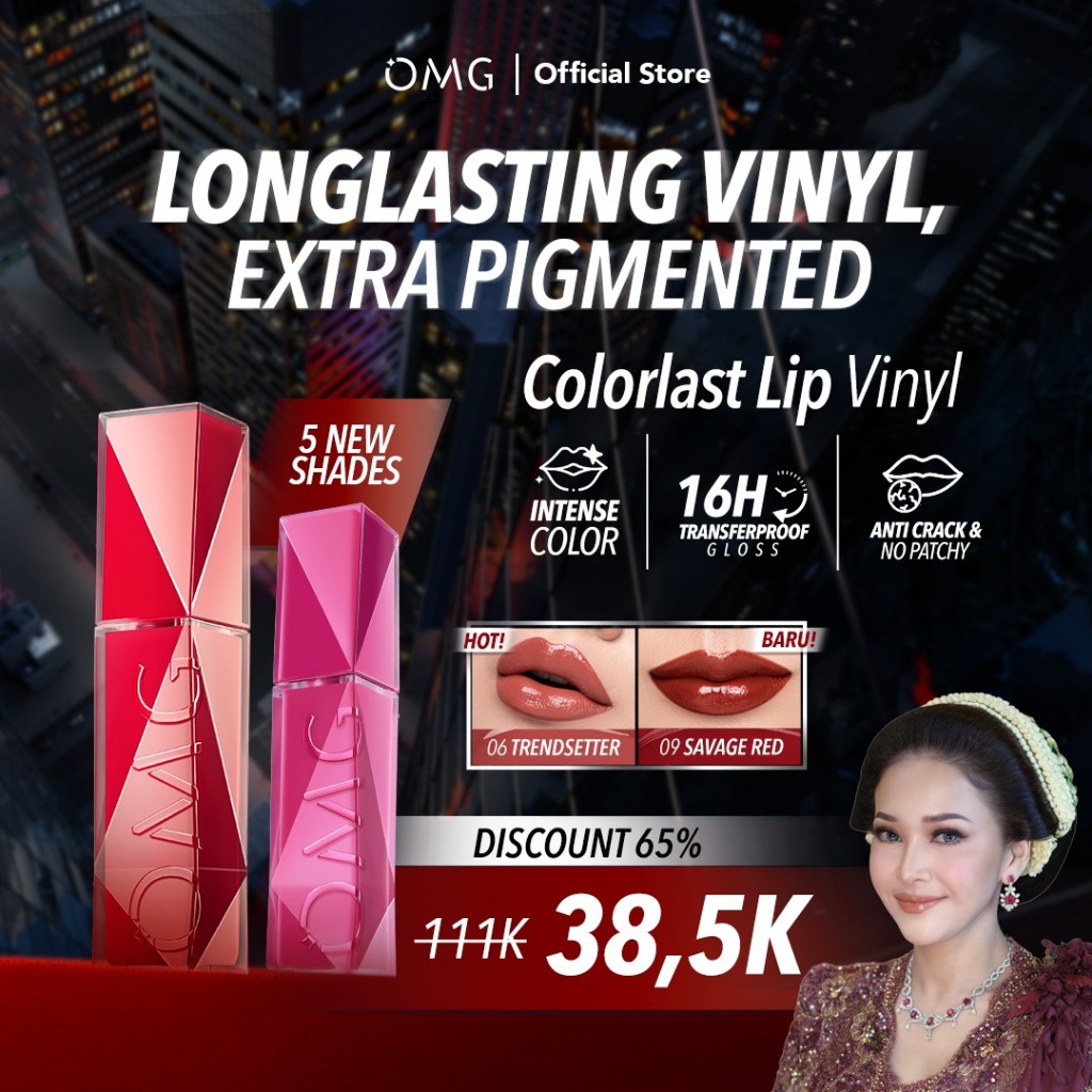 [NEW SHADE] OMG OH MY GLAM Colorlast Lip Vinyl 2.5 g - Transferproof Gloss - Longlasting Stain- Inte
