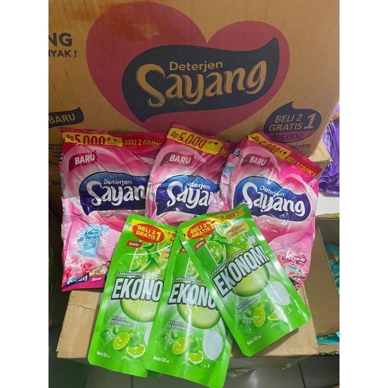 3 Deterjen Sayang 5000 dan 3 Sabun Cuci Piring Ekonomi 2000 (Varian RANDOM)