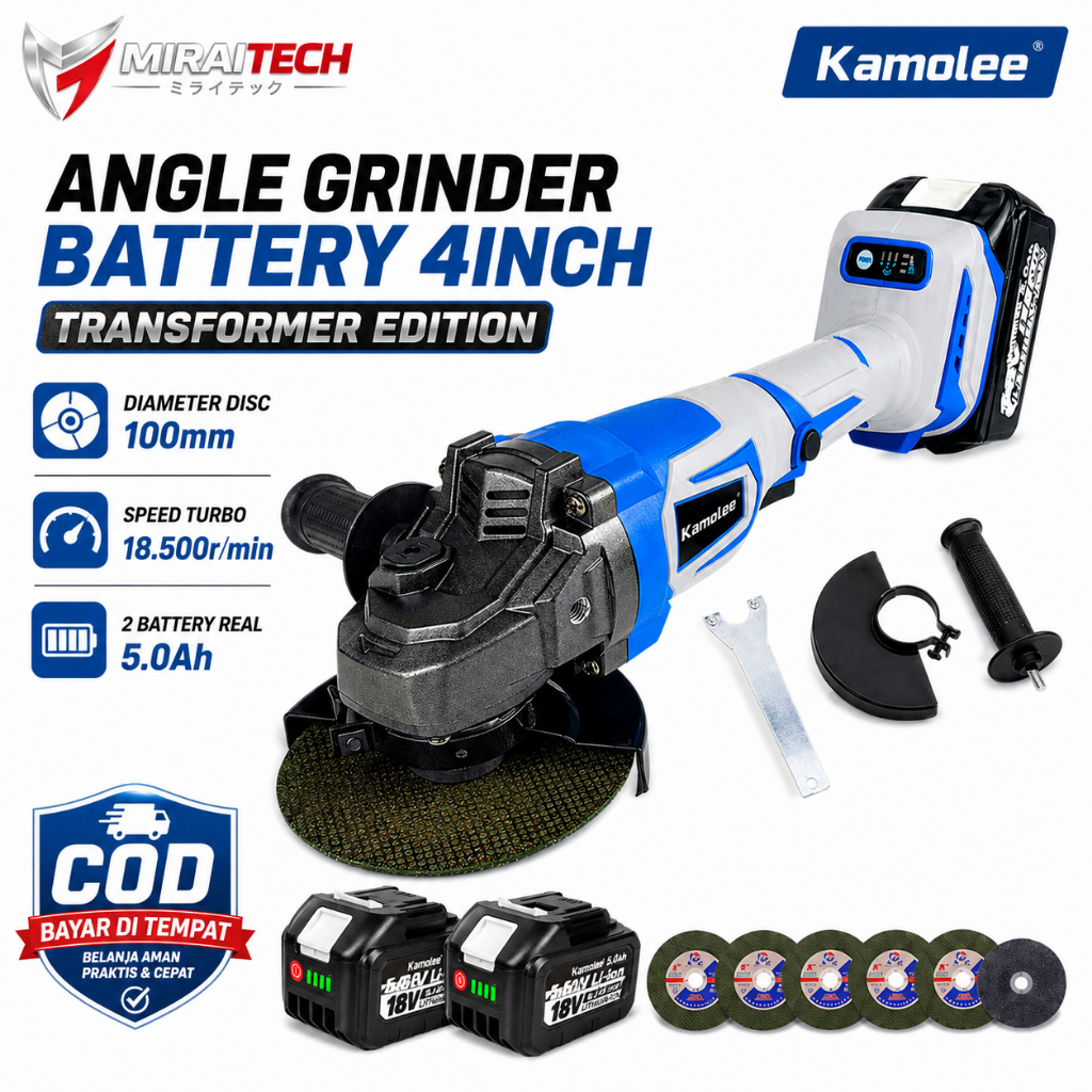 DGA504 - BRUSHLESS Gerinda Baterai 4 Inch KAMOLEE TRANSFORMER EDITION | 3 Gear | Gerinda Baterai 4in