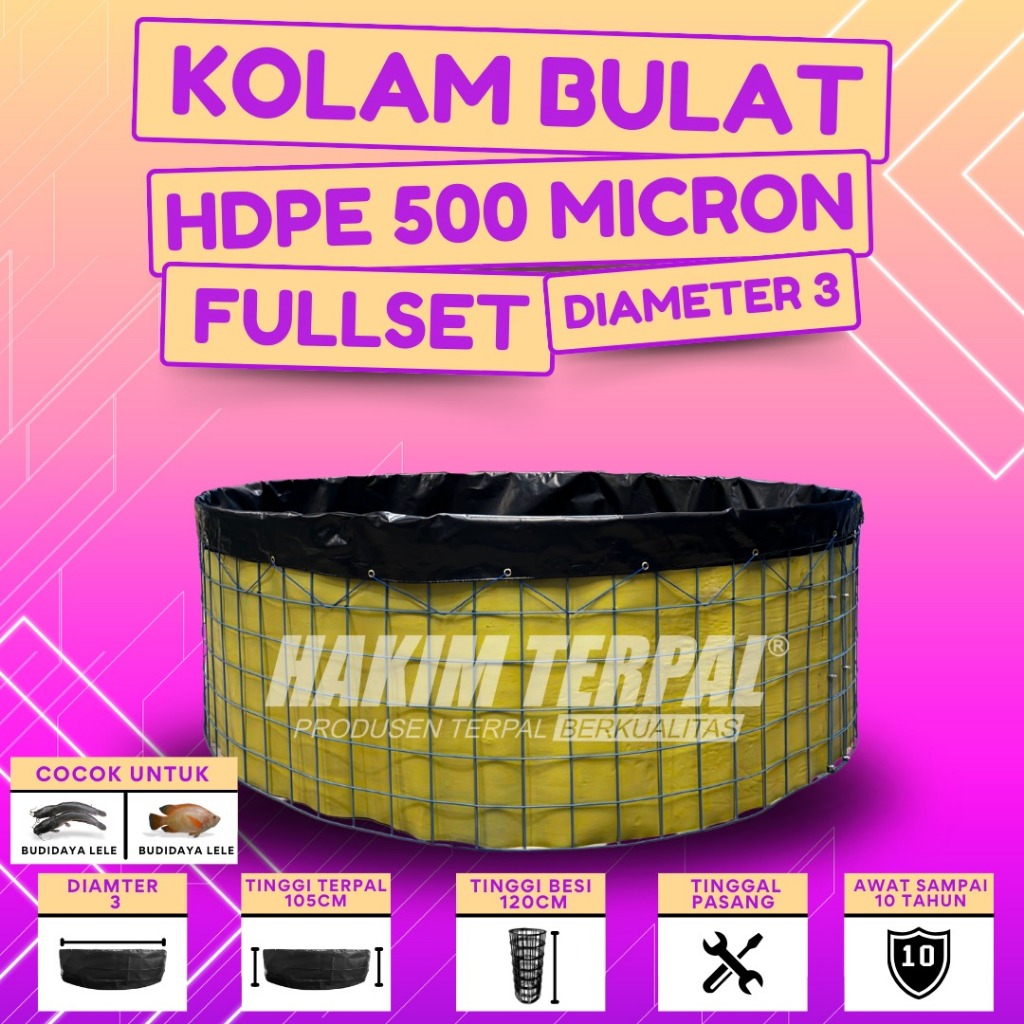 Kolam Bulat D3 Fullset Bahan HDPE 500 Micron Geomembran Kolam Ikan