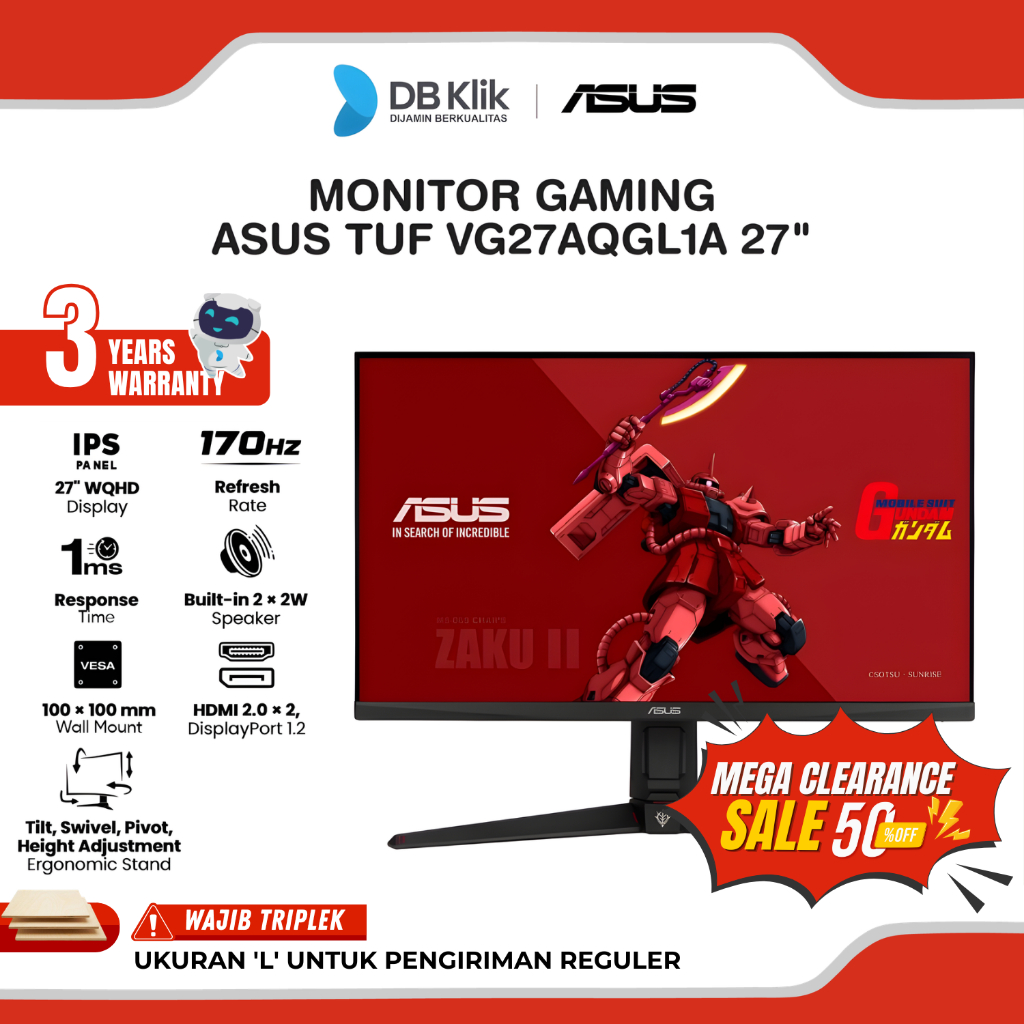 Monitor Gaming ASUS TUF VG27AQGL1A 27" 2K QHD IPS 170Hz 1ms ASUS ELMB Sync + NVIDIA G Sync HDR400 Bu
