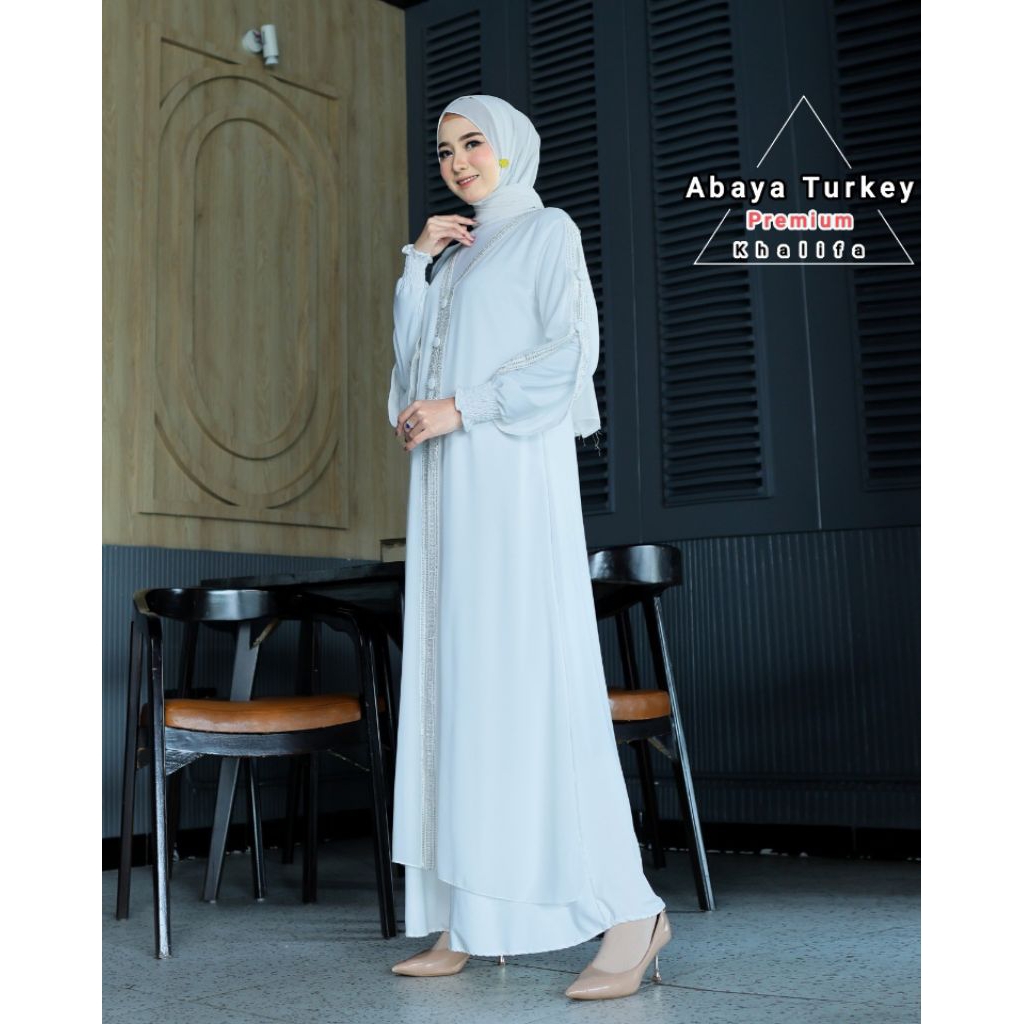 Gamis Abaya Turkey Jersey Kombinasi Ceruty Terbaru - Miska Putih