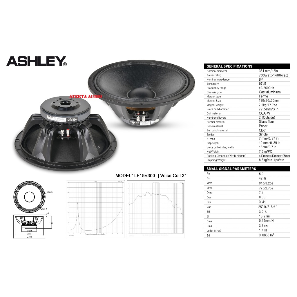 ASHLEY Speaker komponen 15inch ASHLEY LF15V300 / LF 15 V300 Voice Coil 3