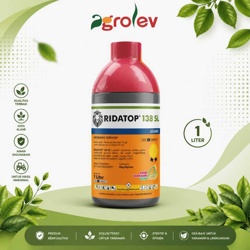 RIDATOP 138 SL @ 1 LITER / HERBISIDA KONTAK GULMA UMUM / PARAKUAT DIKLORIDA