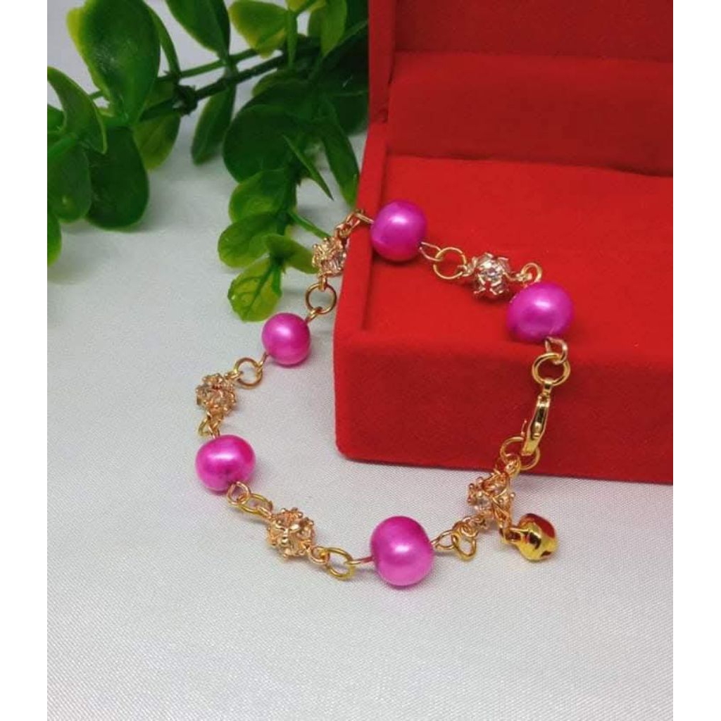 Gelang mutiara tawar asli Lombok warna pink