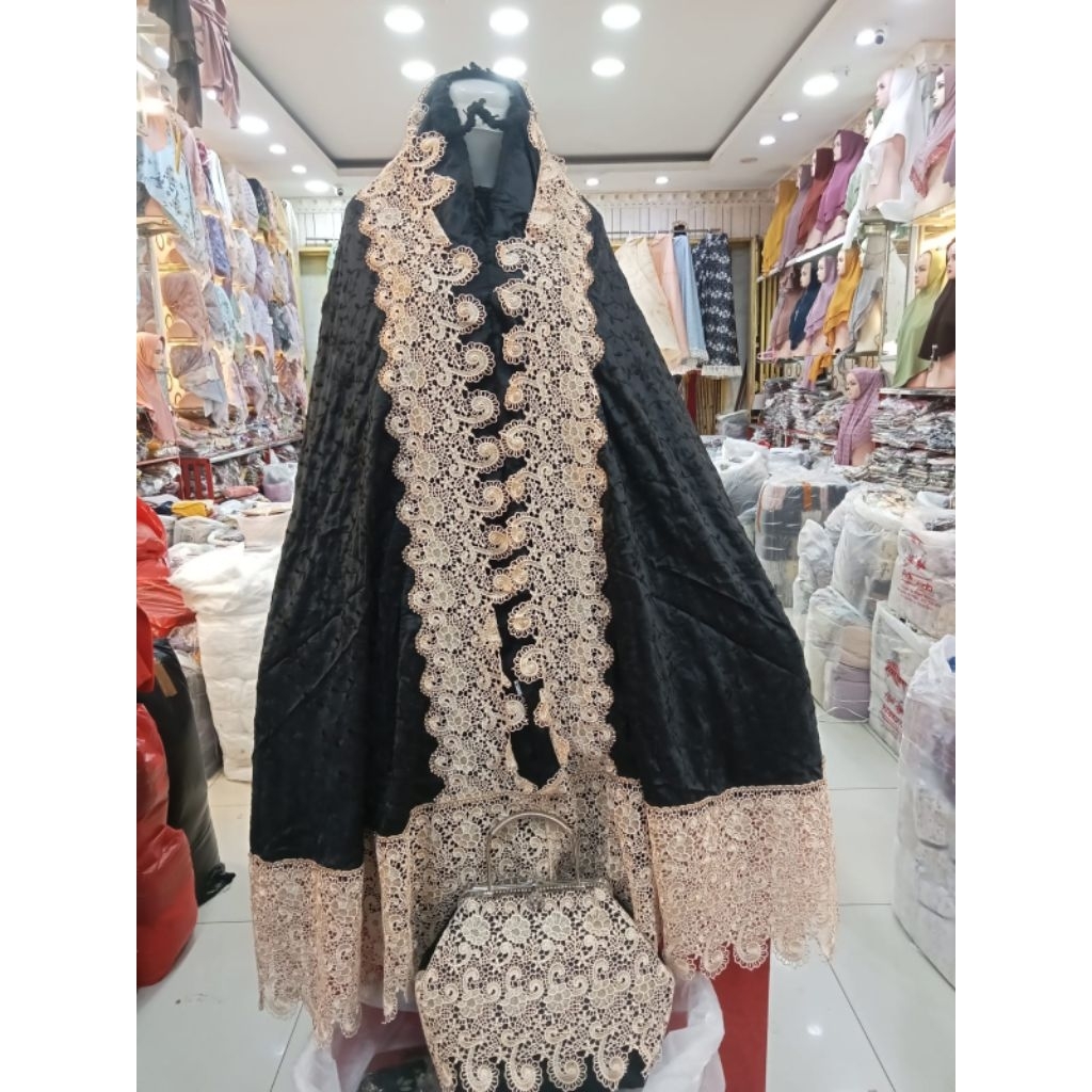 MUKENAH SUTRA PARIS RENDA FULL/MUKENAH SUTRA CANTIK TAS MEWAH