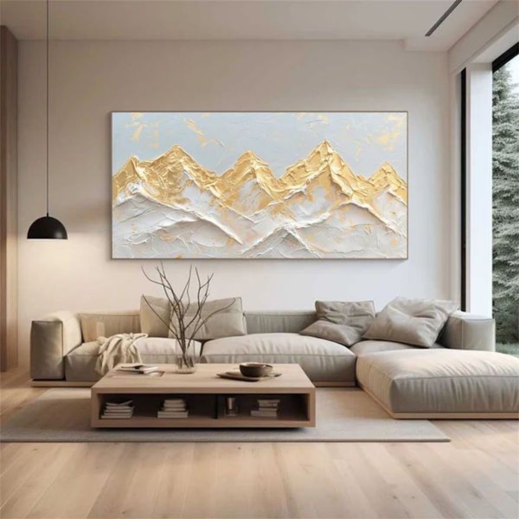 lukisan kanvas gunung gold/lukisan dinding aesthetic