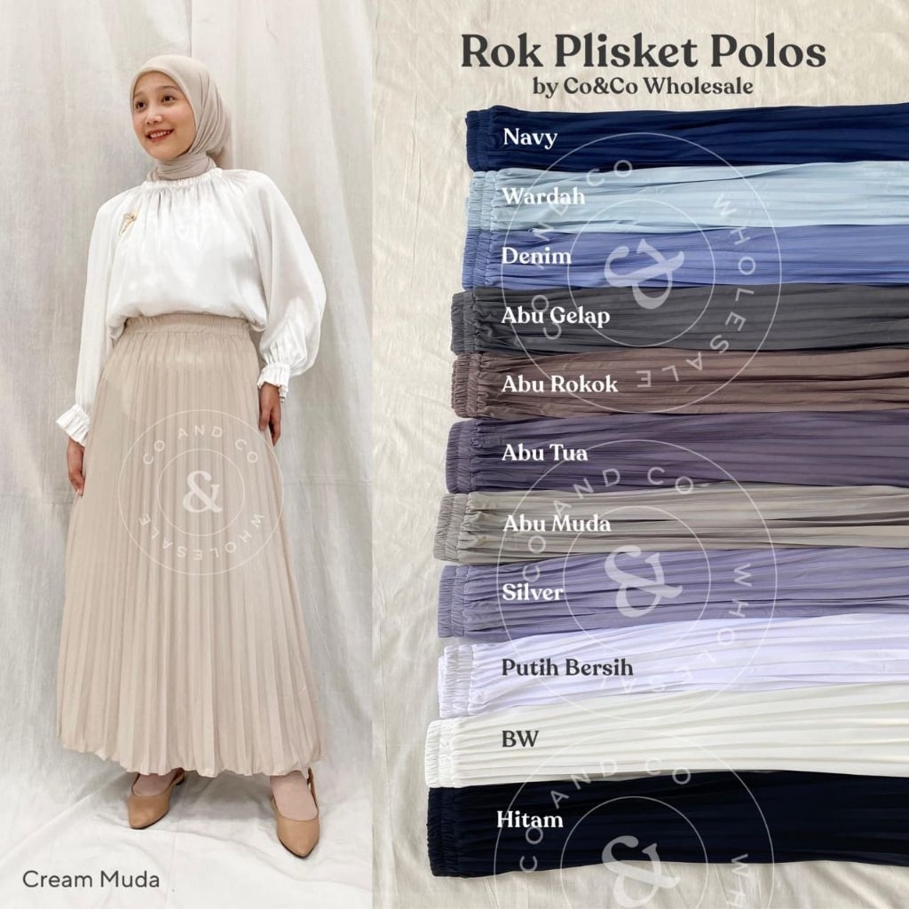 Rok Plisket Premium Tebal / Rok Panjang Polos / Rok Plisket Murah / Rok Plisket Hitam Panjang