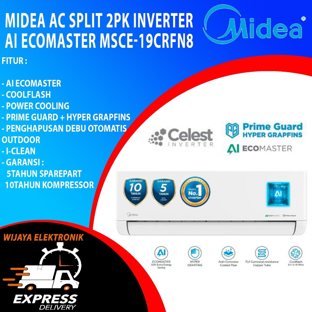 Midea AC Split Celest Pro Inverter 2 PK MSCE-19CRFN8, 5.28 kW, R32, Smart WiFi