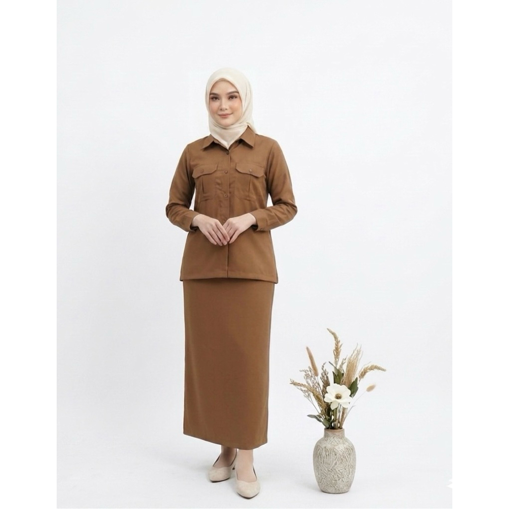 Baju Seragam Pemda. Setelan Pemda Wanita Model Saku Dada. Rok Span Rempel Belakang.