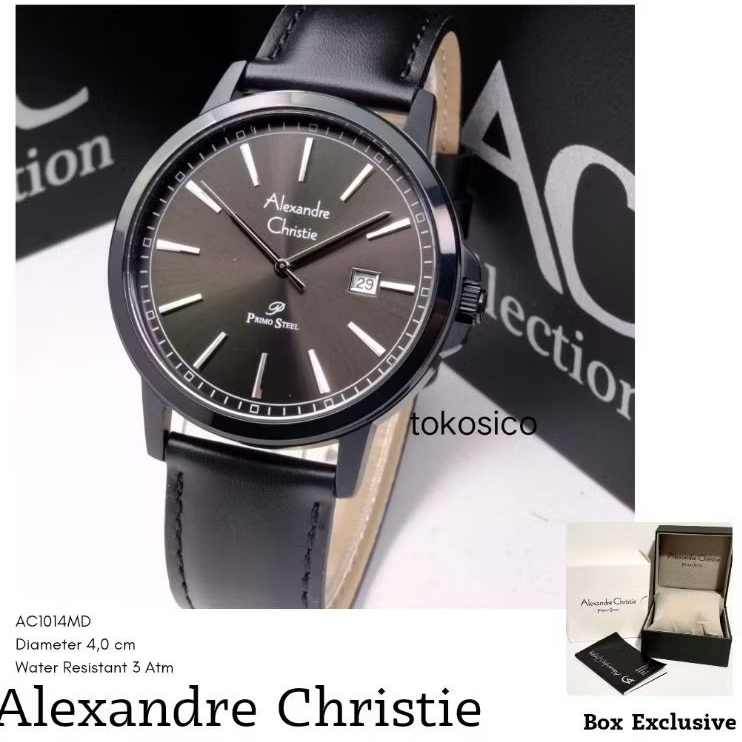 Alexandre Christie jam tangan pria original tali kulit silver AC 1014 Alexander Cristiie 100% ori