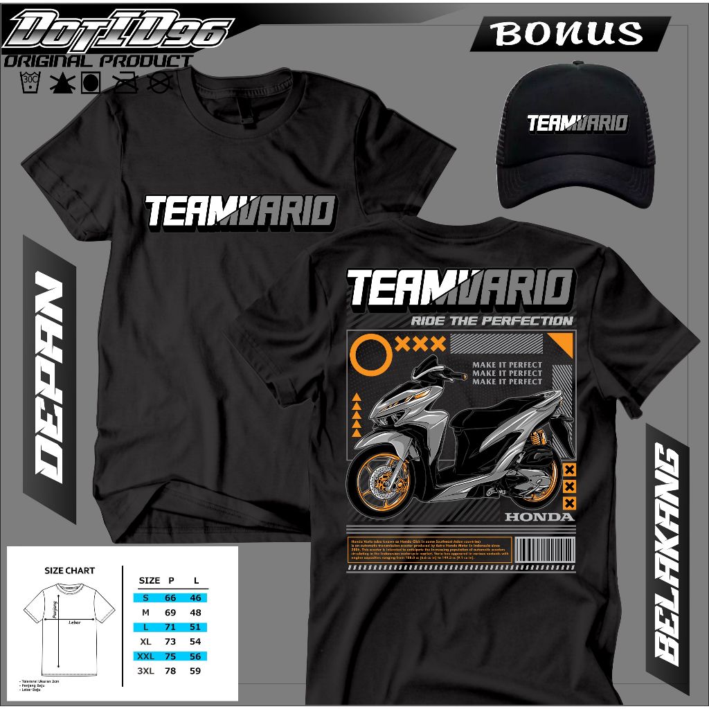 TSHIRT BAJU KAOS TEAM VARIO LED 125/150 TERBARU COMBED FREE TOPI MODIFIKASI