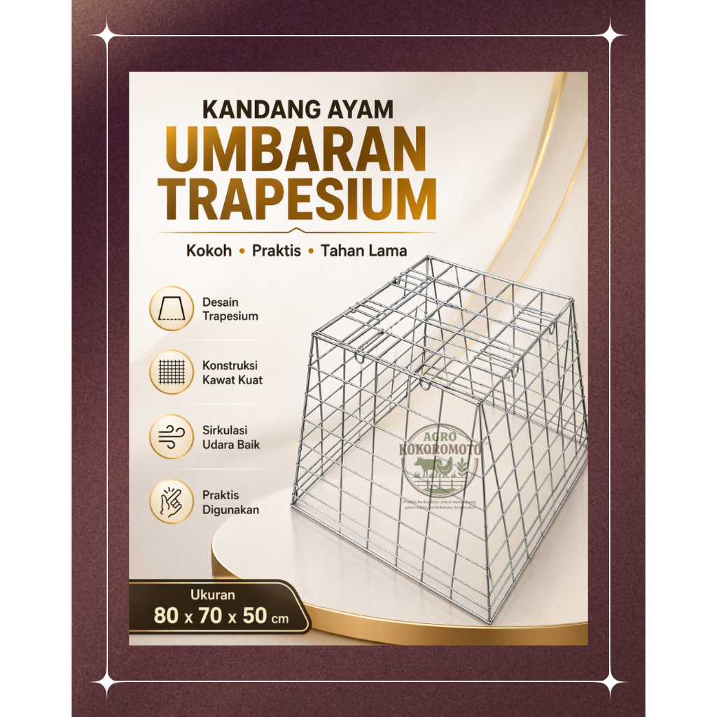 Kandang Ayam Umbaran Trapesium / Piramid 80x70x50 cm Tebal 3 mm – Extra Kokoh & Stabil | Premium unt