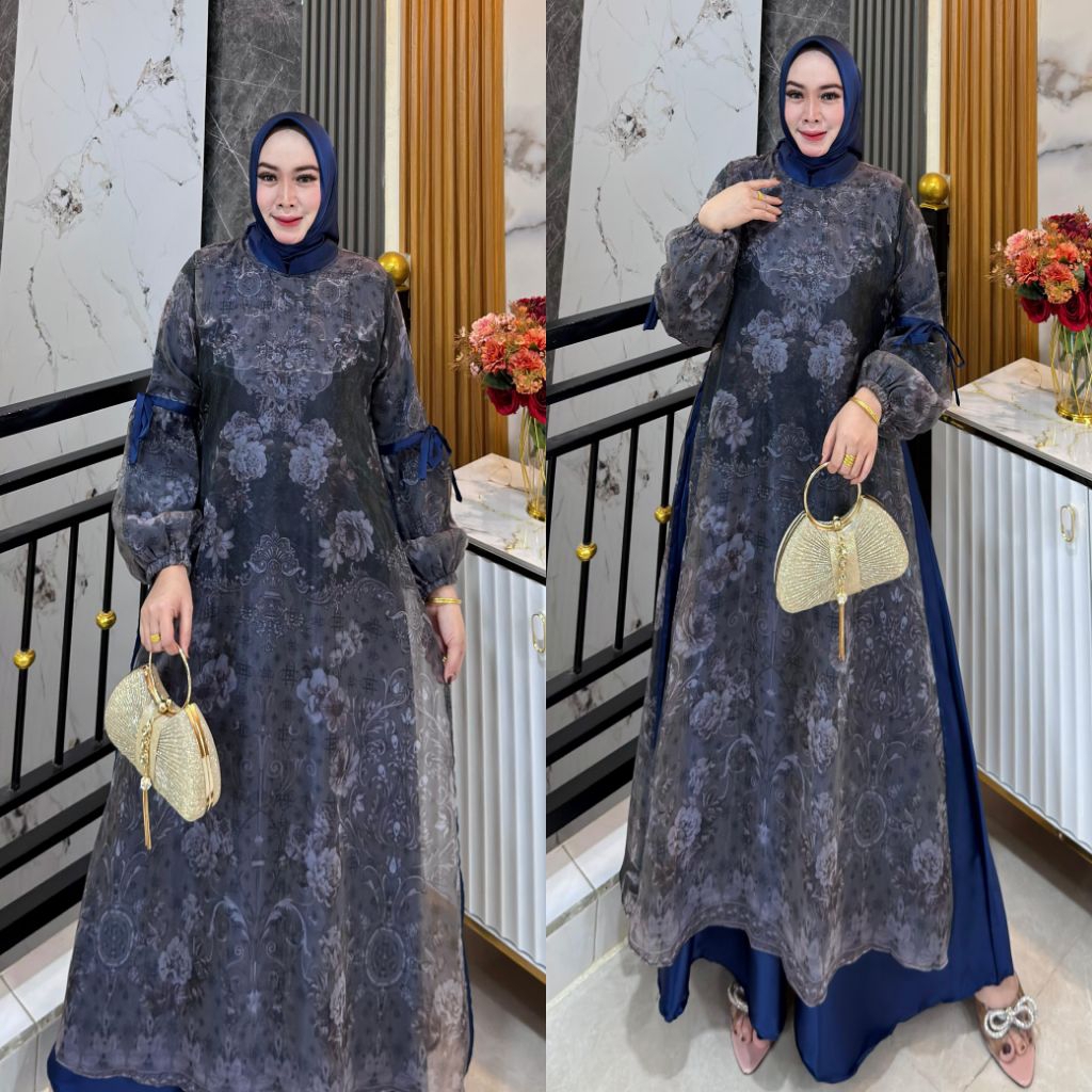 GAMIS SET HIJAB BAHAN ARMANI SILK LD 110 PB 140