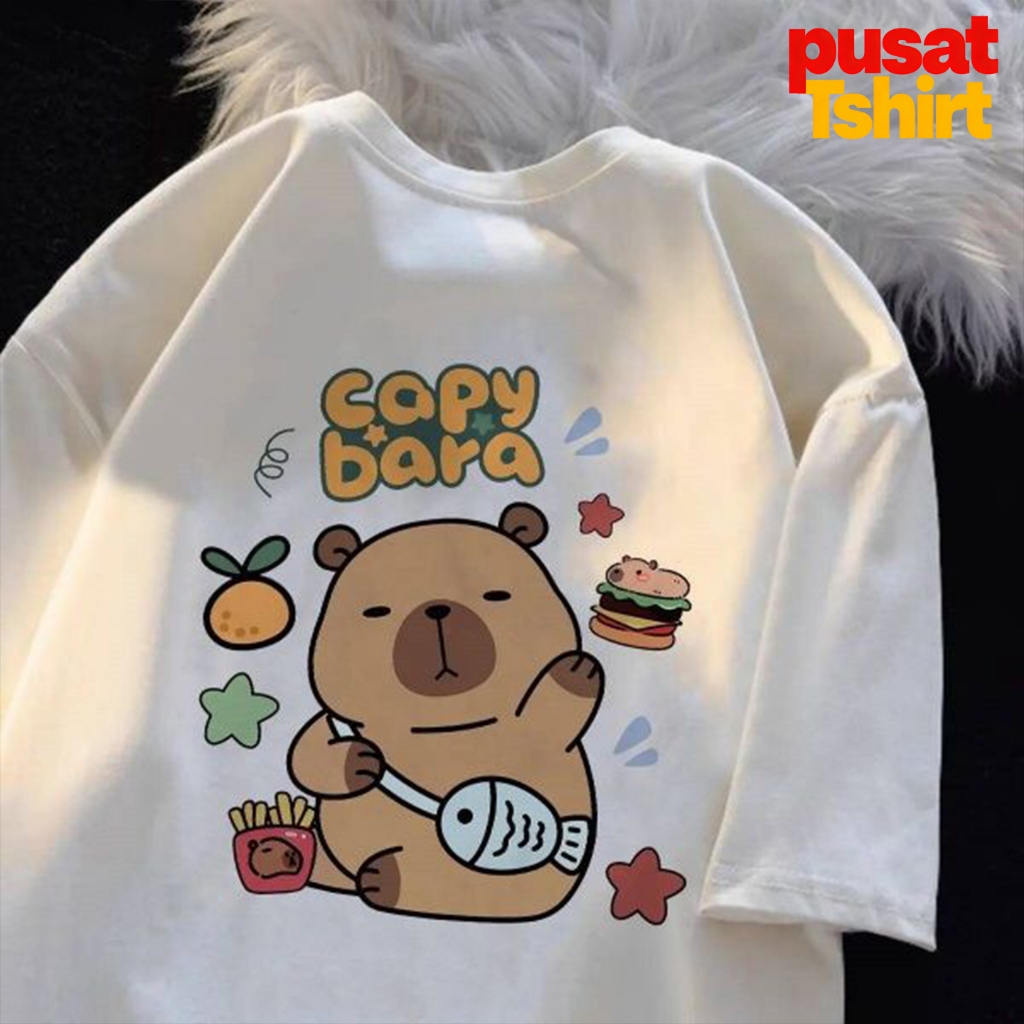 Kaos Distro Pria/Wanita Dewasa Motif Capybara Kartun Desain Depan Baju Santai Trend Aesthetic COD