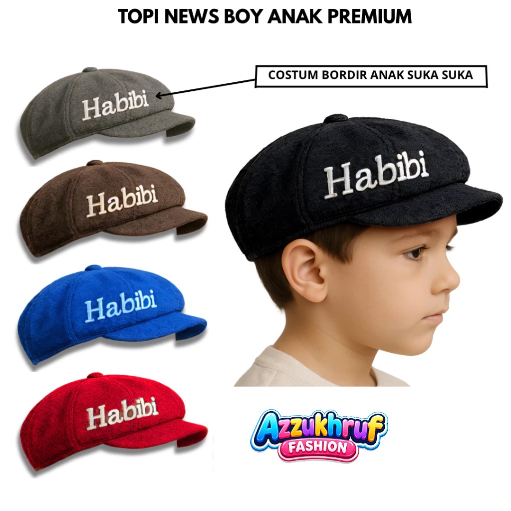 Topi Anak NewsBoy Custom Nama