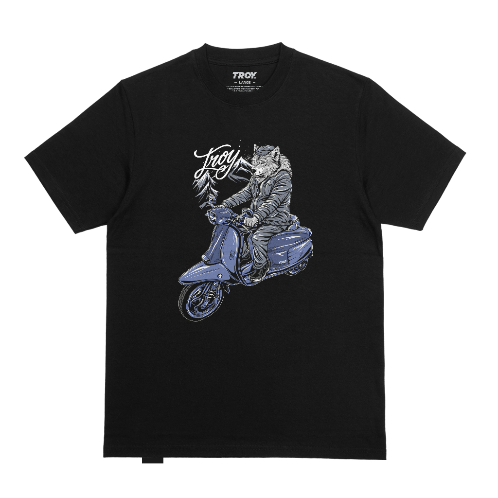 Troy Company Kaos Pria Lengan Pendek Hitam - Wolf Riding Tshirt Black MTD 3599