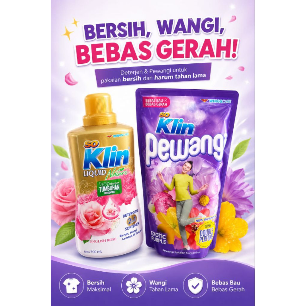 PAKET BUNDLING Soklin Liquid Botol 700ml + Soklin pewangi 780ml
