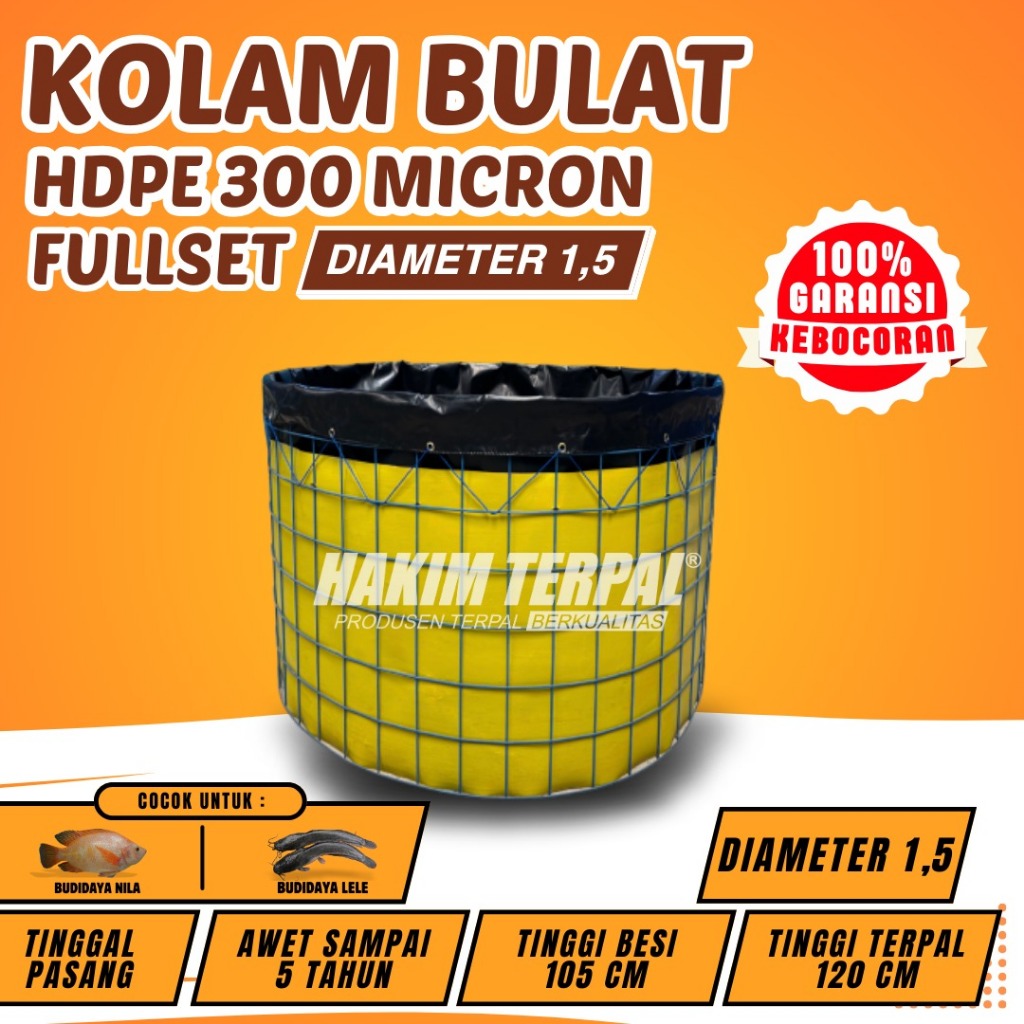 kolam bulat D1,5 fullset hdpe 300 mikron geomembran kolam tambak bioflok