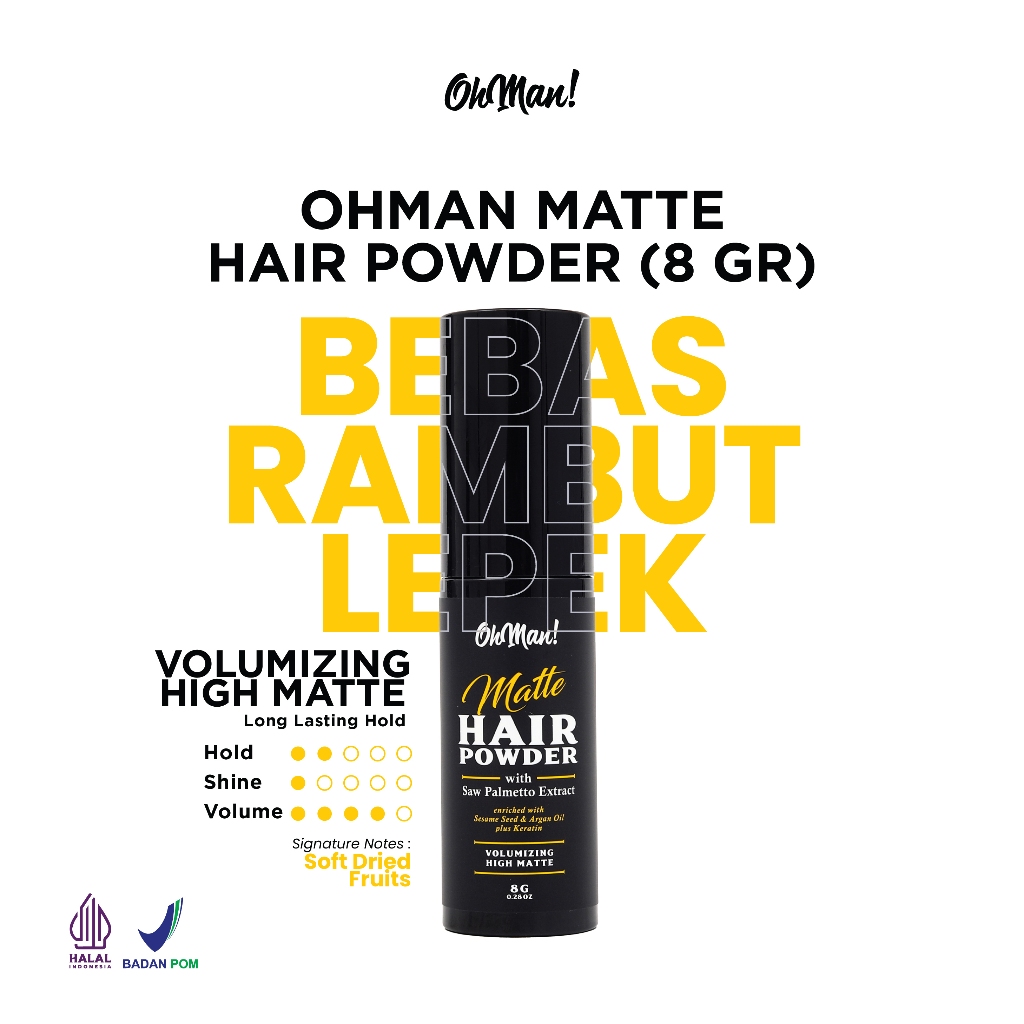 Oh Man! Matte Hair Powder 8gr – Styling Pomade Rambut Pria Volume Tahan Lama dengan Vitamin E Bantu 