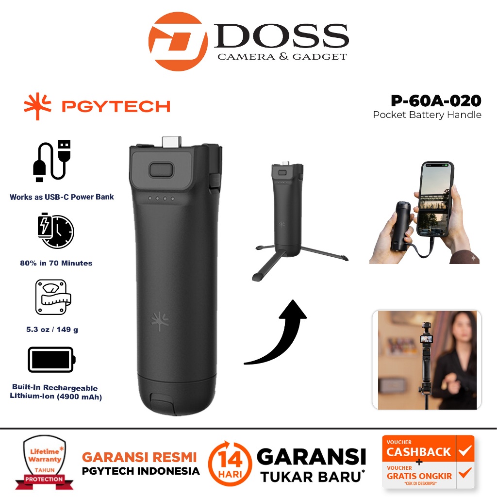 PGYTECH Pocket Battery Handle for DJI Osmo Pocket 3 & 4